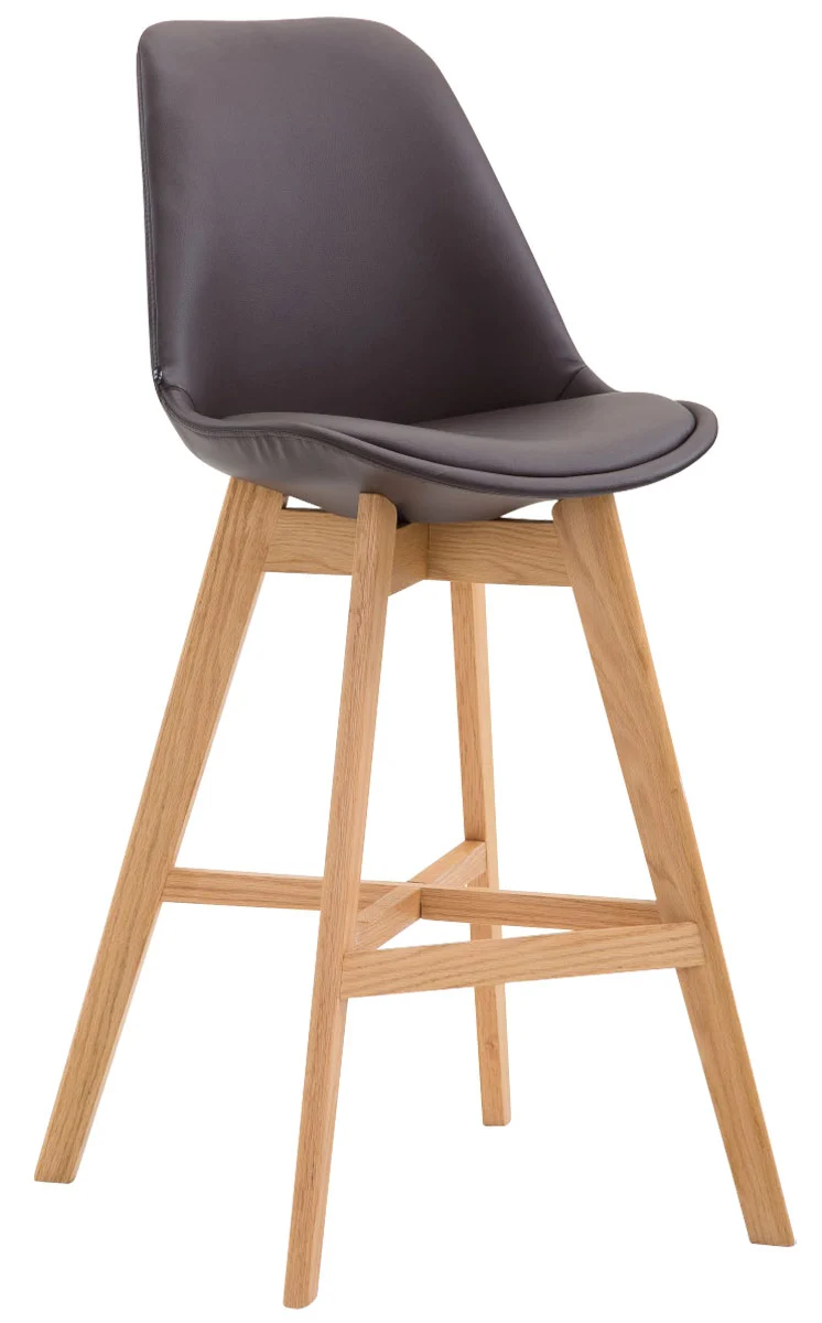 Lot de 2 tabourets de bar scandinaves coque plastique et PVC marron et pieds en bois massif 10_0005961