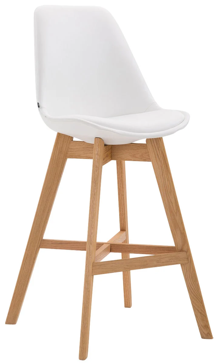 Lot de 2 tabourets de bar scandinaves coque plastique et PVC blanc et pieds en bois massif 10_0005960