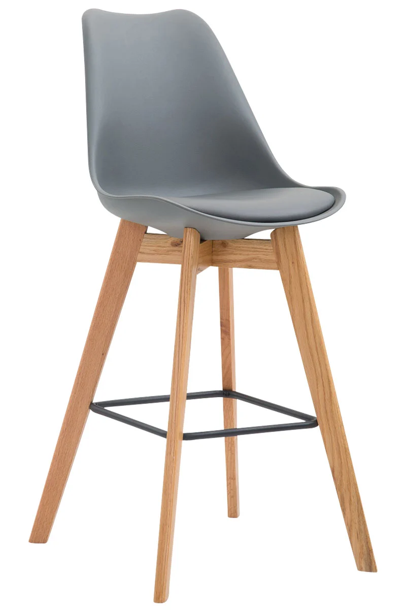 Lot de 2 tabourets de bar style scandinave avec assise en plastique et PVC gris et structure en bois naturel 10_0005839
