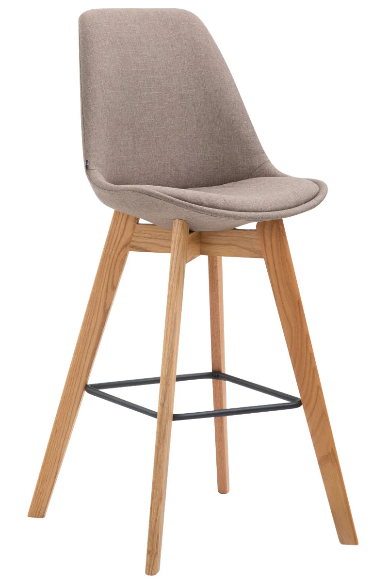 Tabouret de bar x1 style scandinave avec assise en tissu taupe et structure en bois naturel 10_0005721