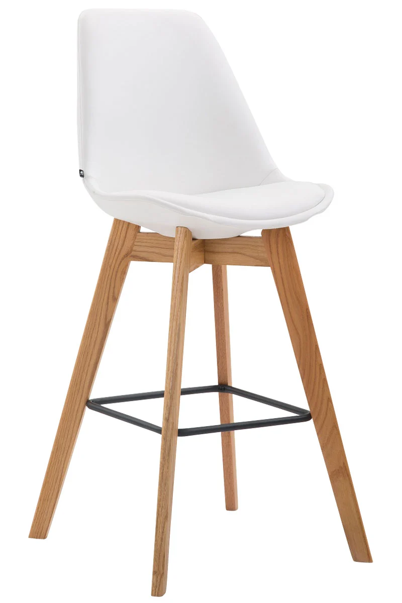 Tabouret de bar x1 style scandinave avec assise en similicuir blanc et structure en bois naturel 10_0005712