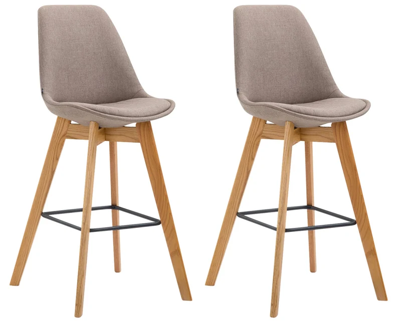 Lot de 2 tabourets de bar style scandinave avec dossier en tissu taupe et structure en bois naturel 10_0005580
