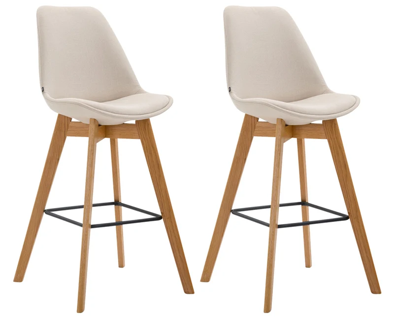 Lot de 2 tabourets de bar style scandinave avec dossier en tissu crème et structure en bois naturel 10_0005579