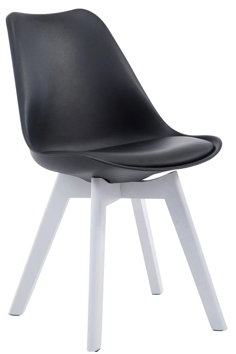 Chaise de salle à manger x1 design scandinave en PVC et plastique noir et piètement à 4 pieds en bois blanc 10_0003309