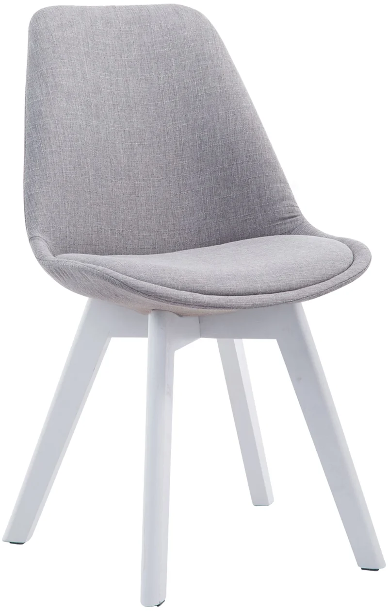 Chaise de salle à manger x1 design scandinave en tissu gris et piètement à 4 pieds en bois blanc 10_0003315