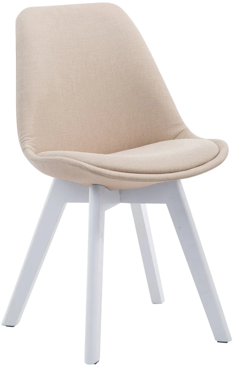 Chaise de salle à manger x1 design scandinave en tissu crème et piètement à 4 pieds en bois blanc 10_0003313