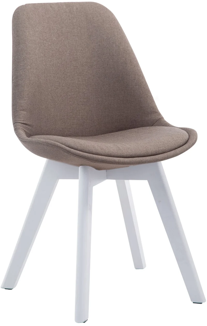 Chaise de salle à manger x1 design scandinave en tissu taupe et piètement à 4 pieds en bois blanc 10_0003317