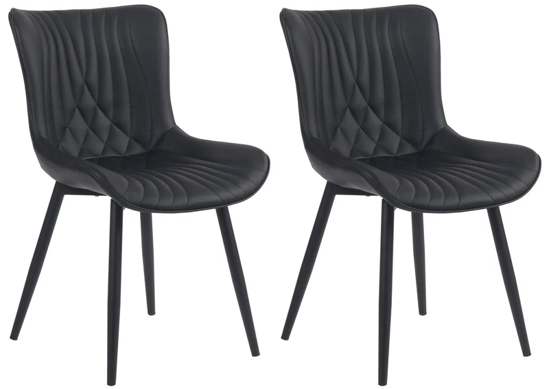 Lot de 2 chaises de salle à manger coutures décoratives en PVC noir et pieds en métal noir 10_0001673