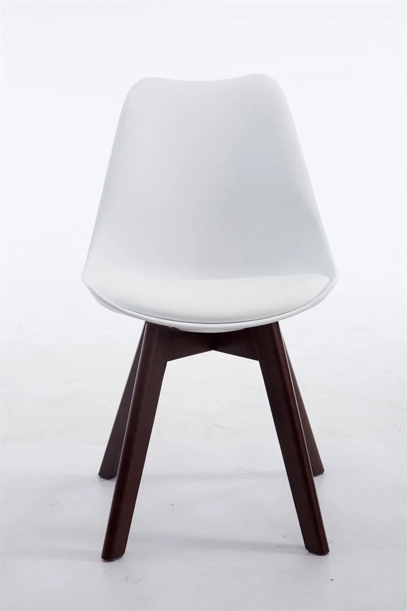 Chaise salle d’attente ou salle à manger revêtement similicuir blanc et plastique piètement bois noyer 4 pieds style scandinave 10_0008473