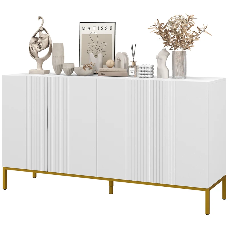 Buffet de rangement graphique 140 x 40 x 75 cm étagères réglables grande capacité moderne en panneau de particules blanc 21_0003167