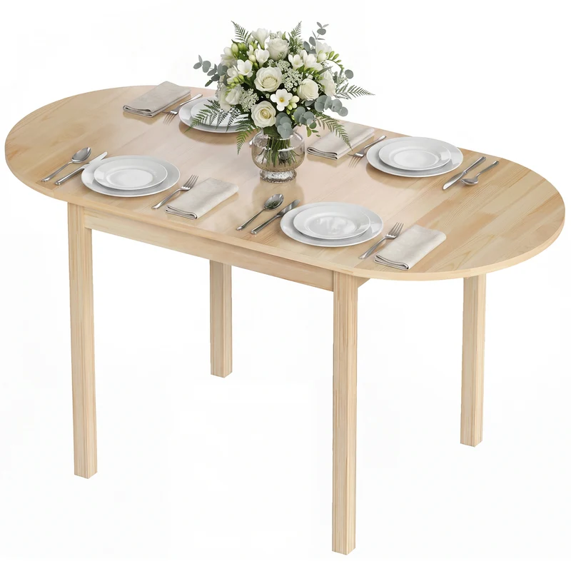 Table de salle à manger pliante ovale 140 x 70 x 75 cm gain de place pliable 1 ou 2 côtés contemporain en bois naturel 21_0002344