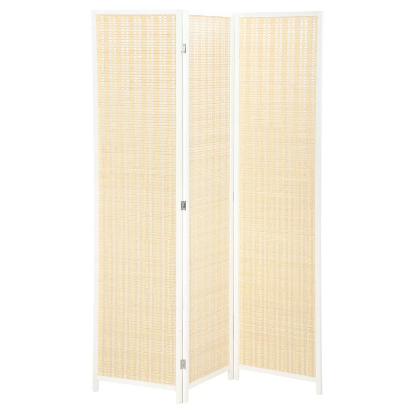 Paravent séparateur de pièce 3 panneaux pliable 135 x 180 x 1,7 cm autoportant intimité style scandinave en bambou blanc 21_0001269