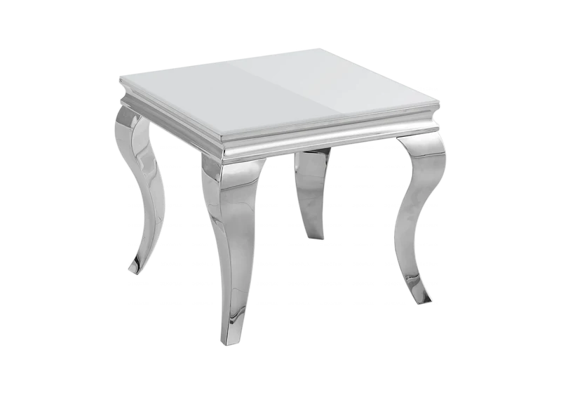 Bout de canapé design verre blanc argent - Neo