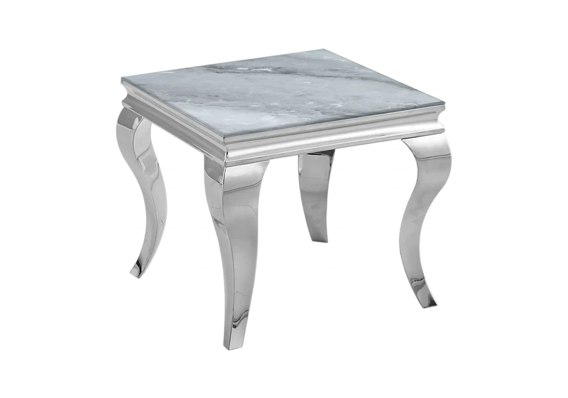 Bout de canapé design marbre gris argent - Neo