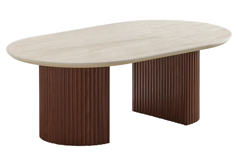 Table basse ovale travertin noyer cannelée - Terra