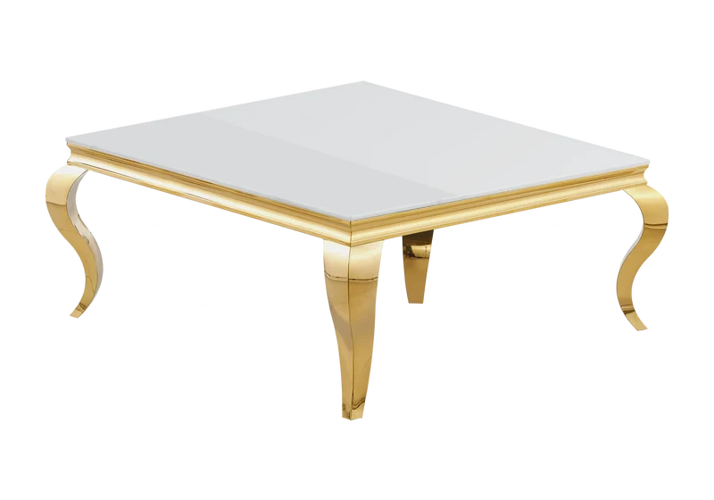 Table basse carrée verre blanc doré - Neo