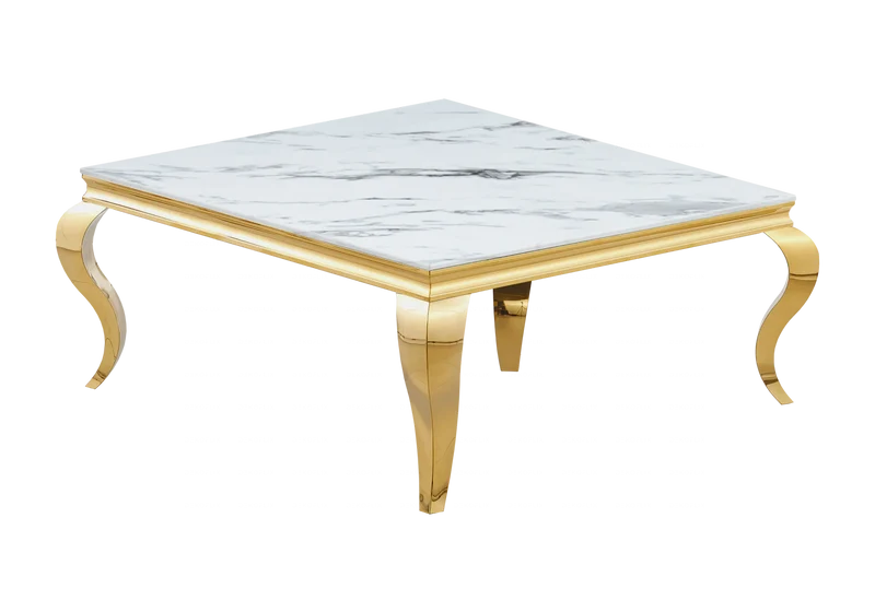 Table basse carrée marbre blanc doré - Neo