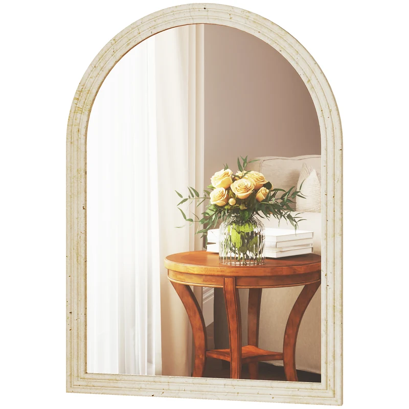 Miroir mural arqué salon et couloir 50 x 70 cm trempé incassable montage mural facile ultra moderne épuré en verre beige 21_0003700