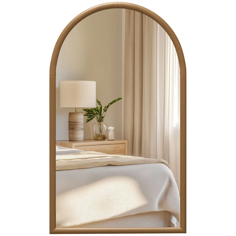 Miroir mural arche 65 x 110 cm installation facile anti-éclats style scandinave pour salon chambre en bois marron foncé 21_0001370
