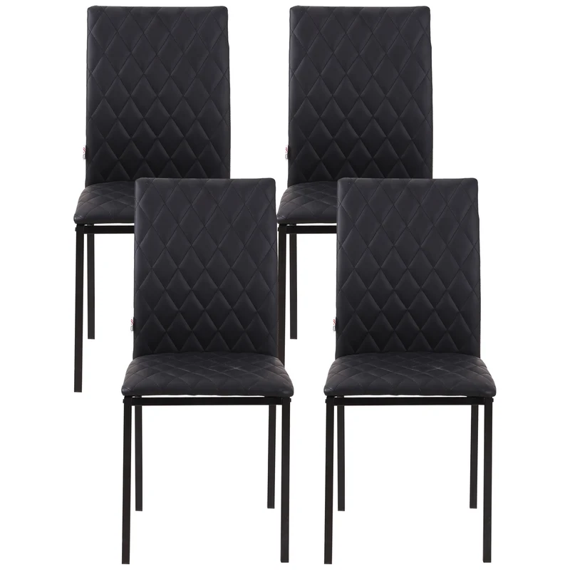 Lot de 4 chaises salle à manger dossier haut motif losange stables 41 x 50 x 91 cm nettoyage facile moderne en PVC noir 21_0002233