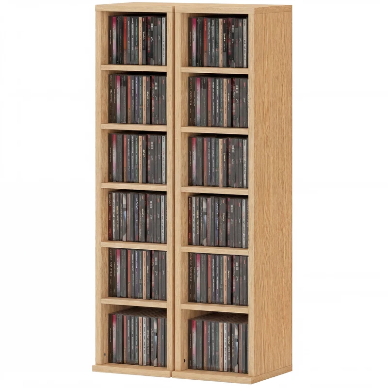 Lot de 2 étagères colonnes rangement cd 21 x 22,5 x 88,5 cm 204 cd moderne salon en panneaux de particules bois naturel 21_0001805