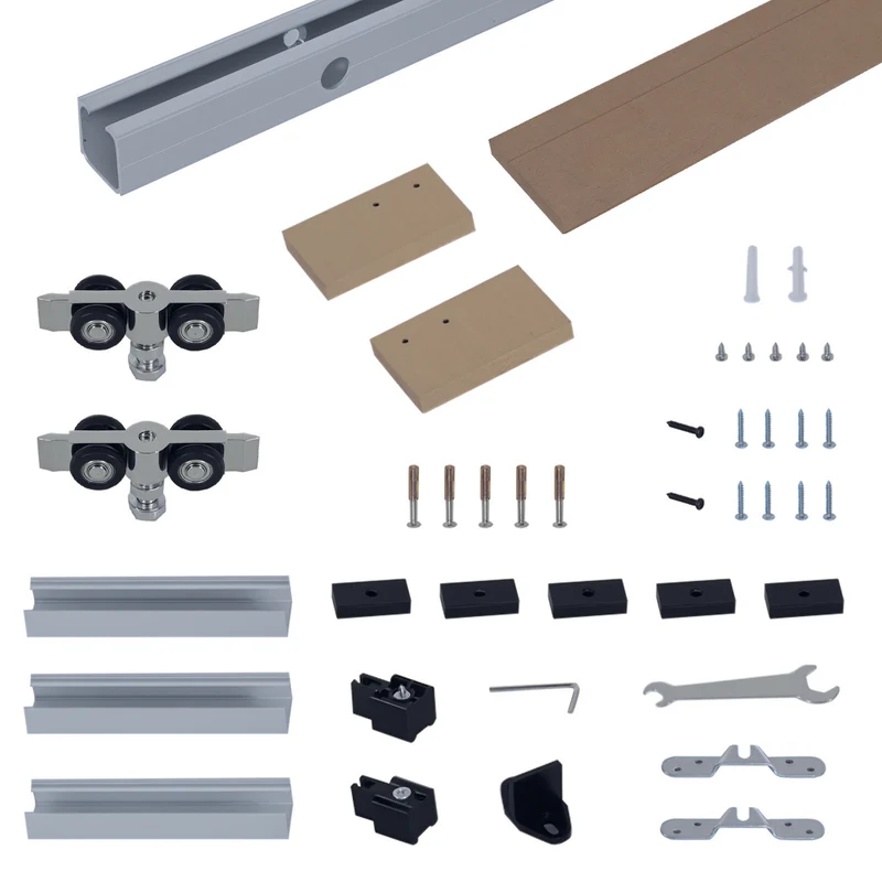 Kit porte coulissante bois 35-45 mm 200 x 3,05 x 3,06 cm gain de place montage simple style contemporain en MDF brun 21_0007140