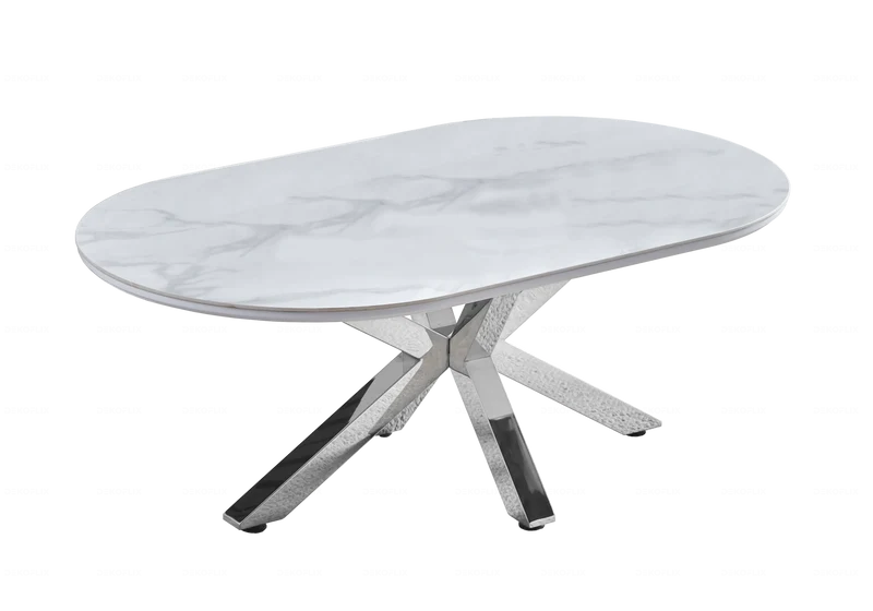Table basse ovale céramique marbre argent - Otho