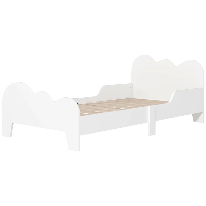 Lit enfant au sol 143.5 x 74.5 x 56 cm barrières de sécurité sommier à lattes inclus design nuage épuré en MDF blanc 21_0000250