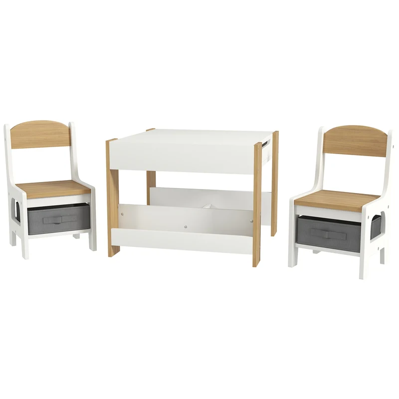 Ensemble table et 2 chaises enfant 62 x 62 x 48 cm plateau réversible rangement pratique style moderne en MDF blanc 21_0000207