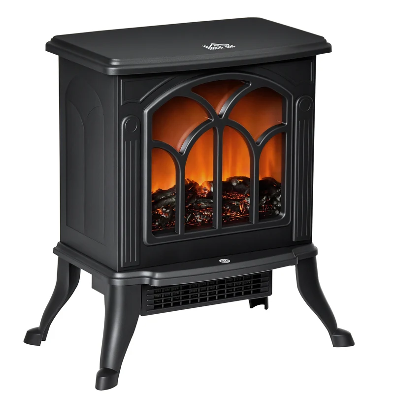 Cheminée électrique sur pied salon 37.3 x 23.1 x 44 cm flammes led chauffage réglable 750 ou 1500 w design en métal noir 21_0001121