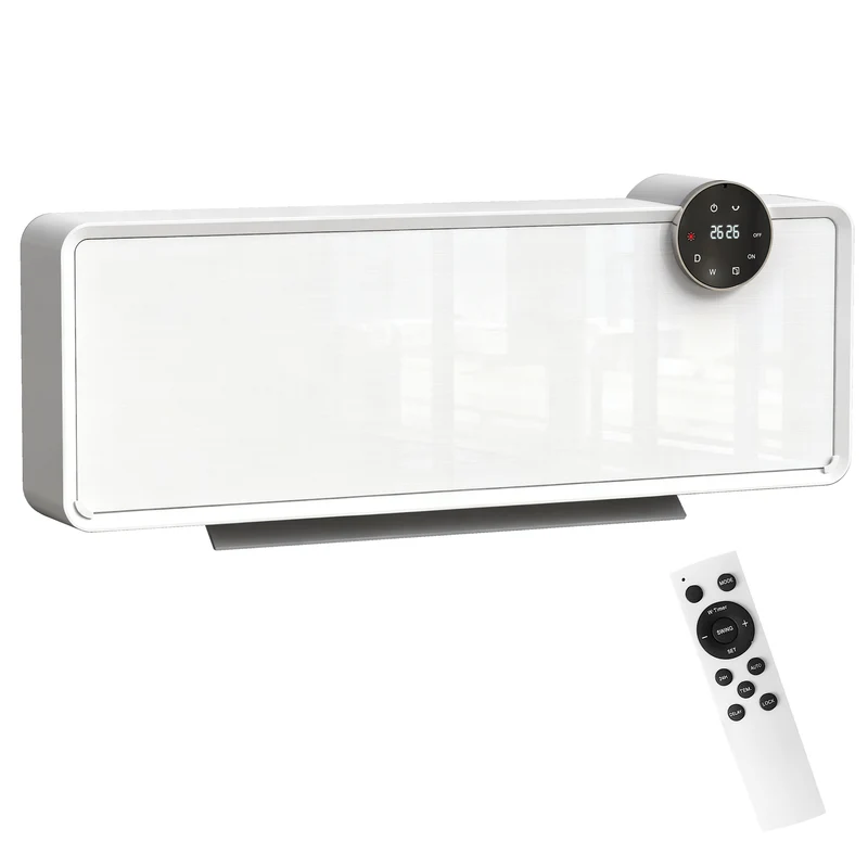 Chauffage mural programmable 54 x 18,7 x 12,3 cm chaleur rapide thermostat numérique précis moderne épuré en verre blanc 21_0001145