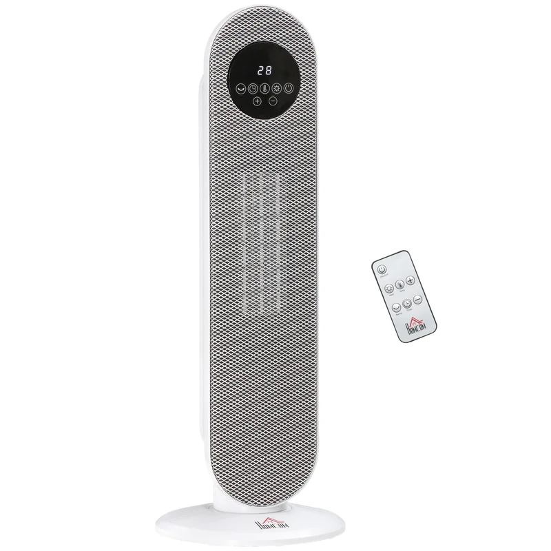 Chauffage d'appoint radiateur soufflant oscillant 21 x 21 x 63.5 cm rapide minuterie sécurité moderne salon en PP blanc 21_0001125