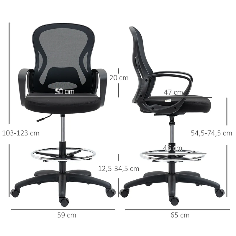 Chaise de bureau assise haute 59 x 65 x 123 cm hauteur réglable soutien lombaire moderne contemporain en maille noir 21_0006235