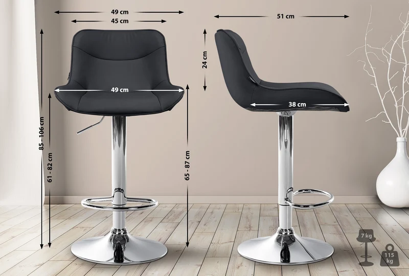 Tabouret de bar x1 pivotant forme ergonomique surpiqûres décoratives en PVC noir cadre en métal chromé 10_0005761