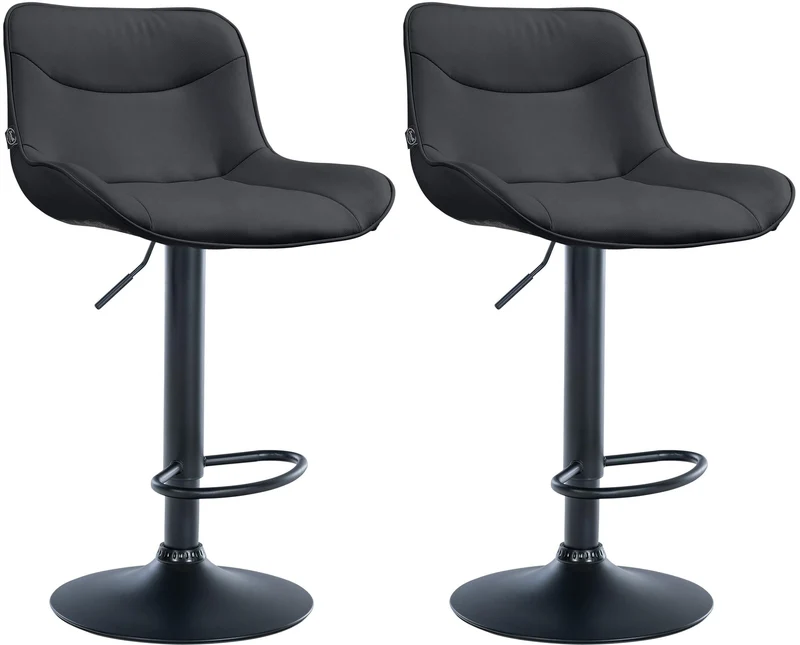 Lot de 2 tabourets de bar x1 avec coutures décoratives en PVC noir pied en trompette métal noir 10_0004453