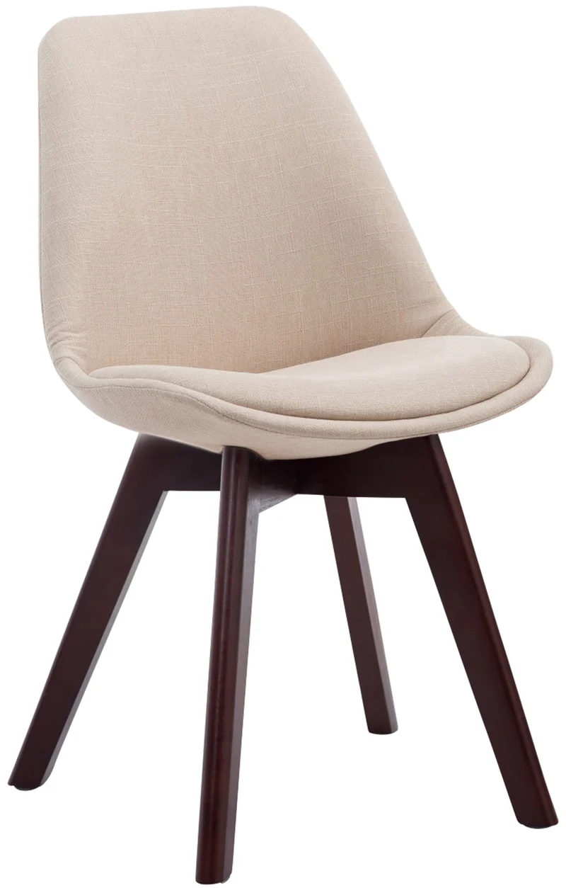Chaise de salle à manger x1 design scandinave en tissu crème et piètement à 4 pieds en bois marron 10_0003301
