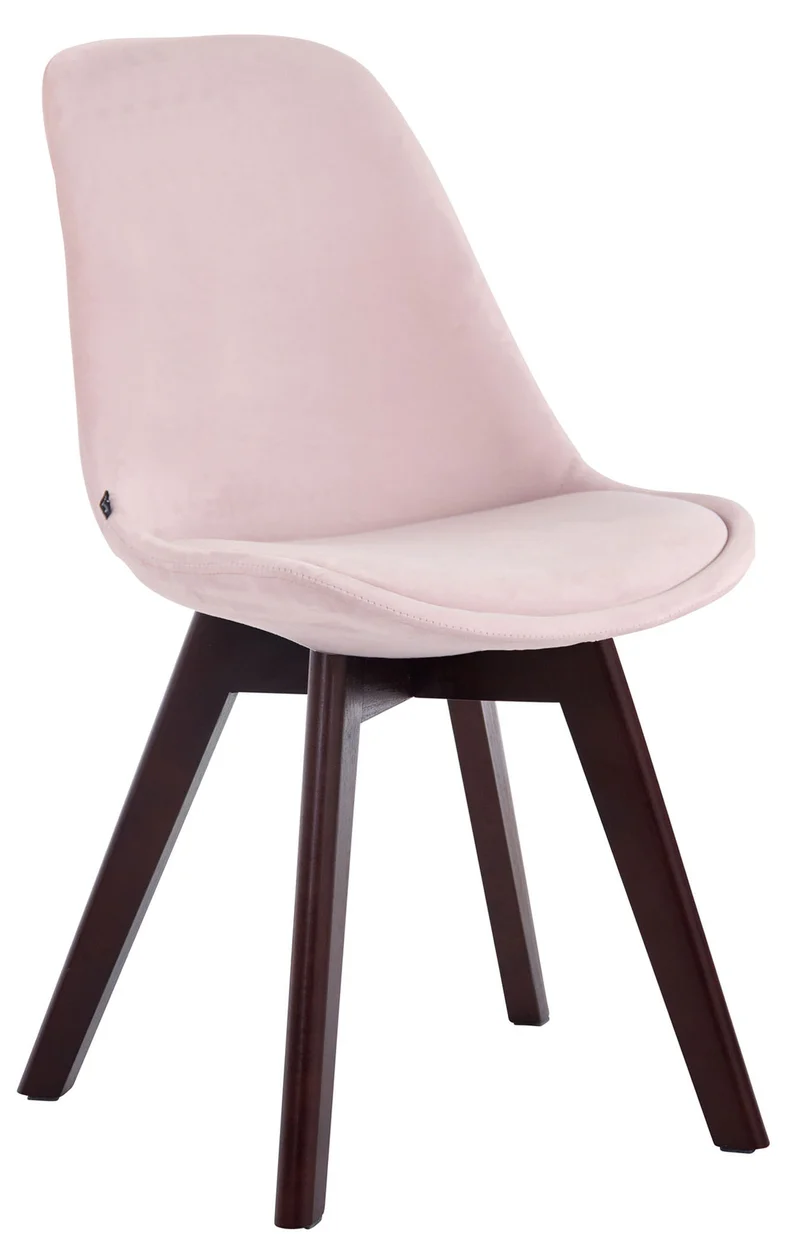 Chaise de salle à manger x1 design scandinave en velours rose et piètement à 4 pieds en bois marron 10_0003286