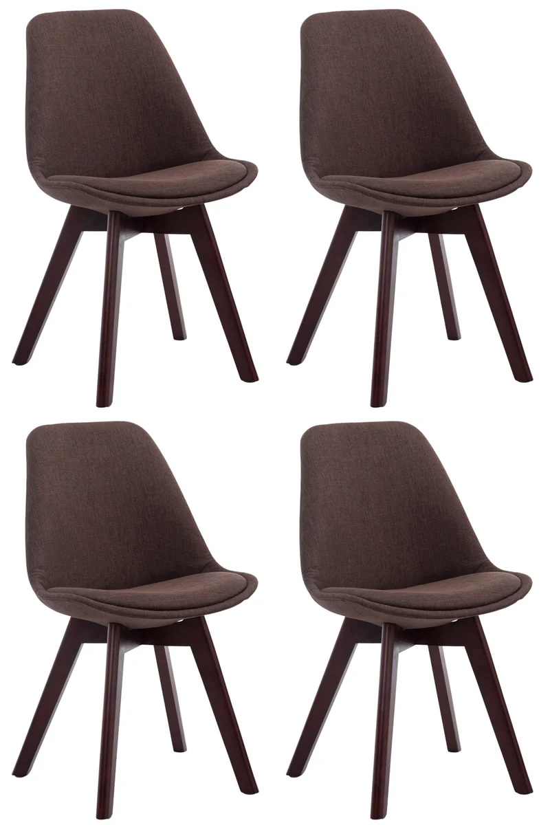 Lot de 4 chaises de salle à manger design scandinave en tissu marron et piètement à 4 pieds en bois foncé 10_0008637