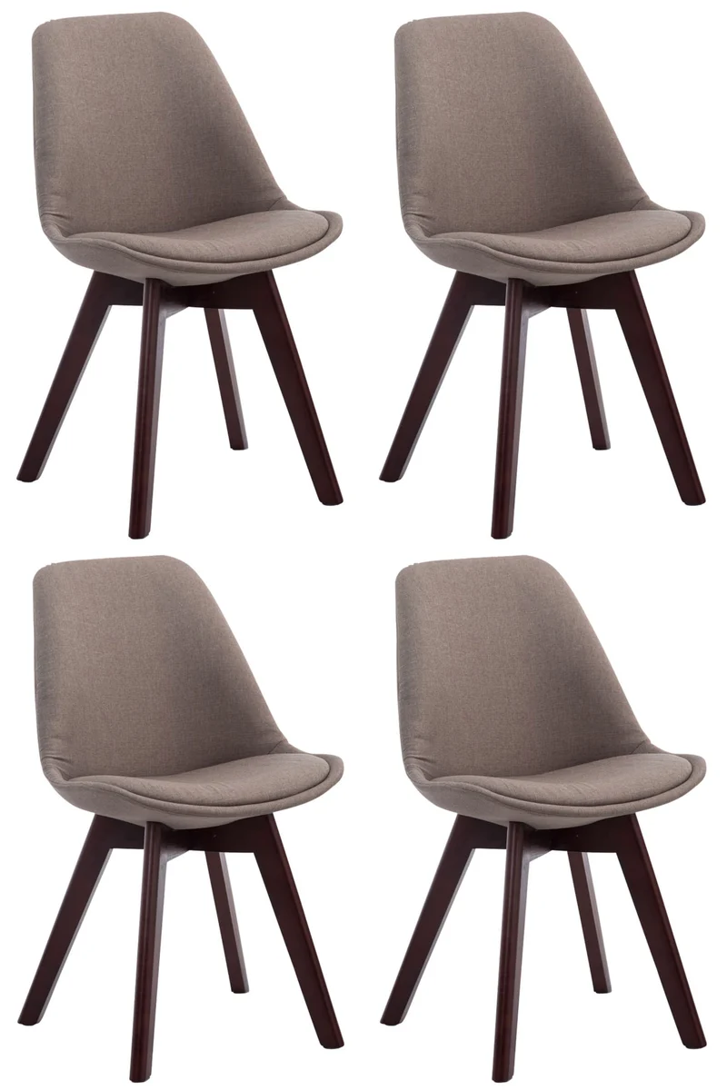 Lot de 4 chaises de salle à manger design scandinave en tissu taupe et piètement à 4 pieds en bois foncé 10_0008563