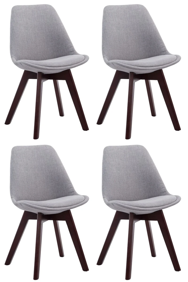 Lot de 4 chaises de salle à manger design scandinave en tissu gris et piètement à 4 pieds en bois foncé 10_0008562