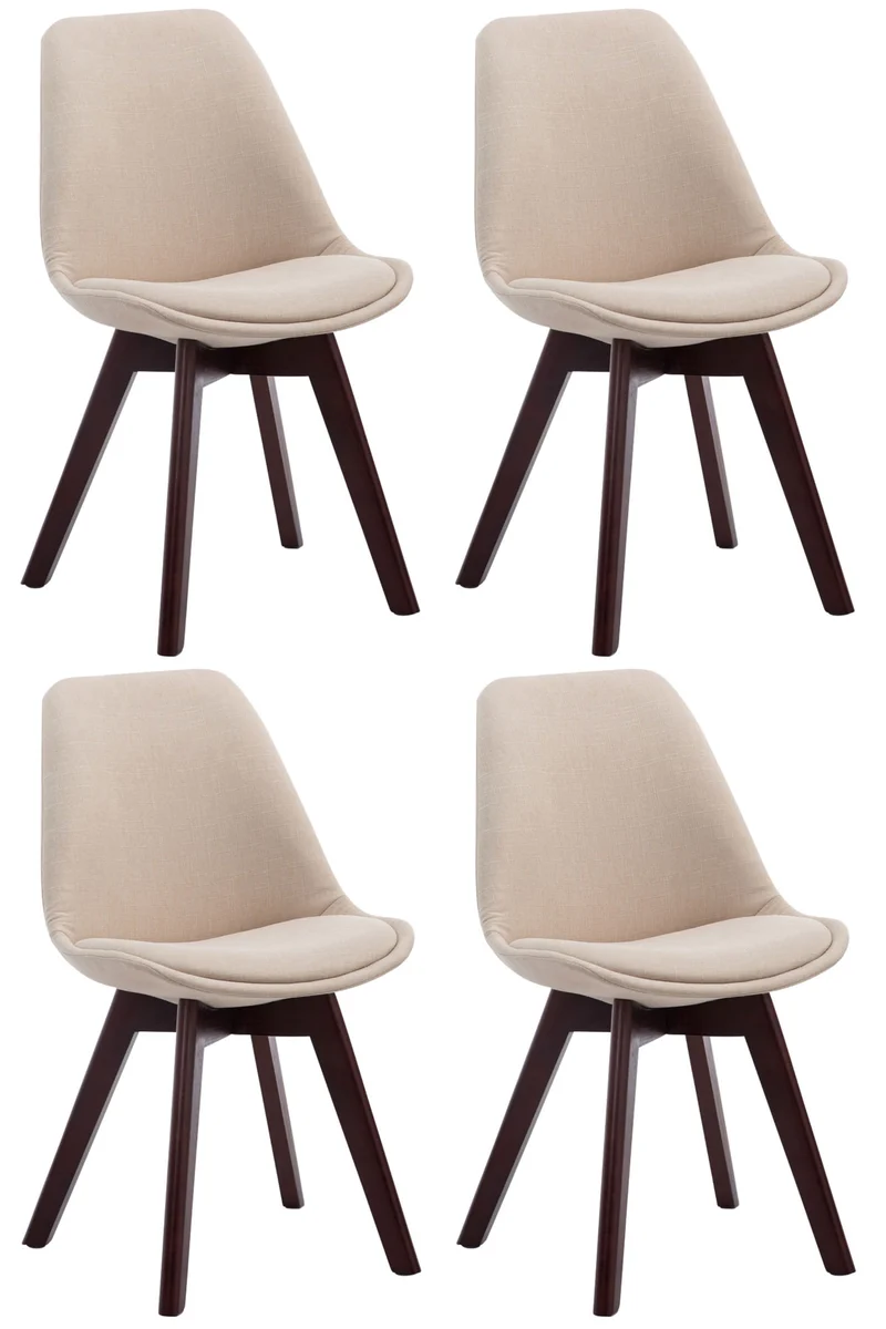 Lot de 4 chaises de salle à manger design scandinave en tissu crème et piètement à 4 pieds en bois foncé 10_0008560