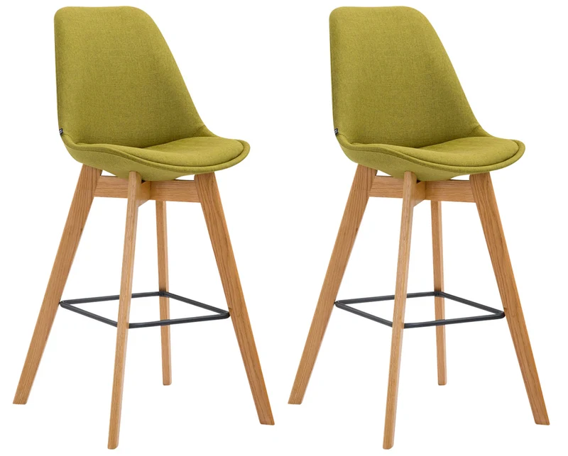 Lot de 2 tabourets de bar style scandinave avec dossier en tissu vert et structure en bois naturel 10_0006809