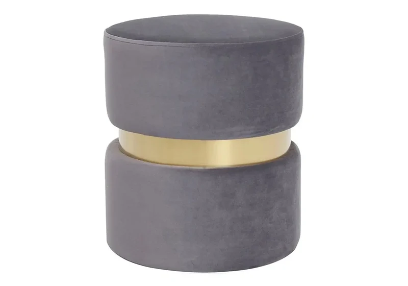 Pouf design doré velours gris - Isy