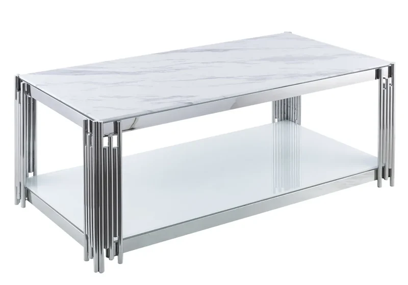 Table basse chromé marbre blanc - Eve