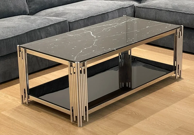 Table basse chromé marbre noir - Eve