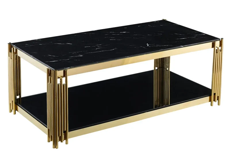 Table basse doré marbre noir - Eve