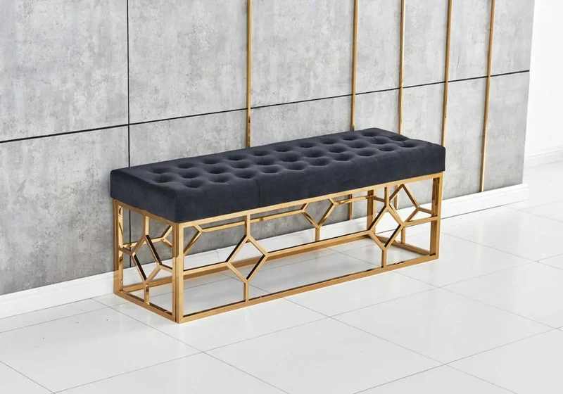 Banc design doré velours noir - Abel