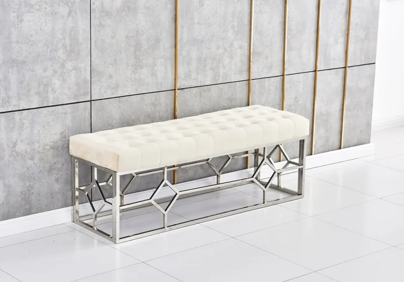 Banc design argenté velours beige - Abel