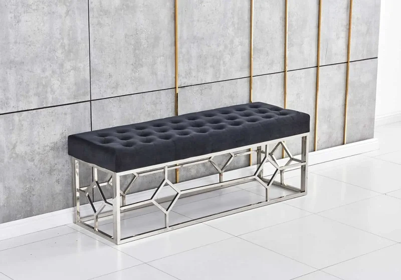 Banc design argenté velours noir - Abel
