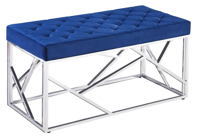 Banc design chromé velours bleu - Ilea